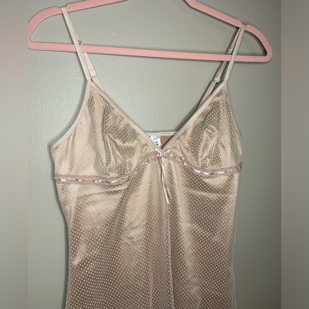 Luxury Designer Intimo Rose Gold Mesh Satin Asymmetrical Ribbon Lingerie Dress - Picture 10 of 14